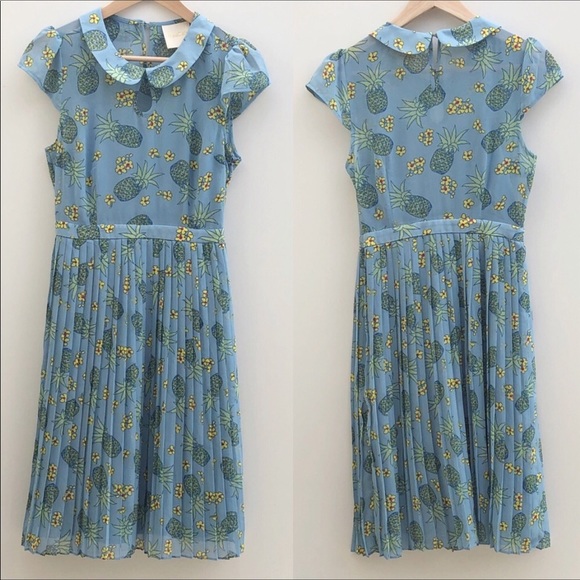 Pineapples Expansive Interests Dress Pleated S - Picture 2 of 8